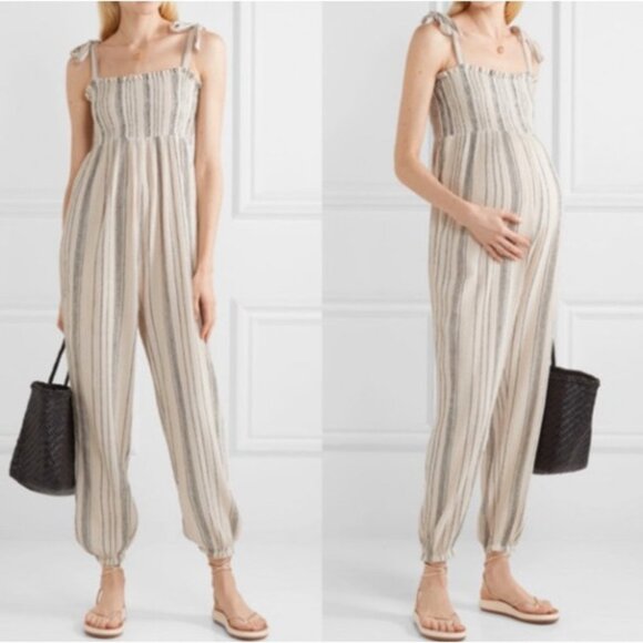 Hatch Jojo Maternity Jumpsuit Romper Size Small Smocked Crinkle Cotton Gauze - Picture 1 of 14